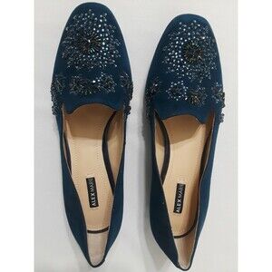Alex Marie Shoes Loafers suede Blue Textile Rhinestones Beaded Slip on sz 6.5